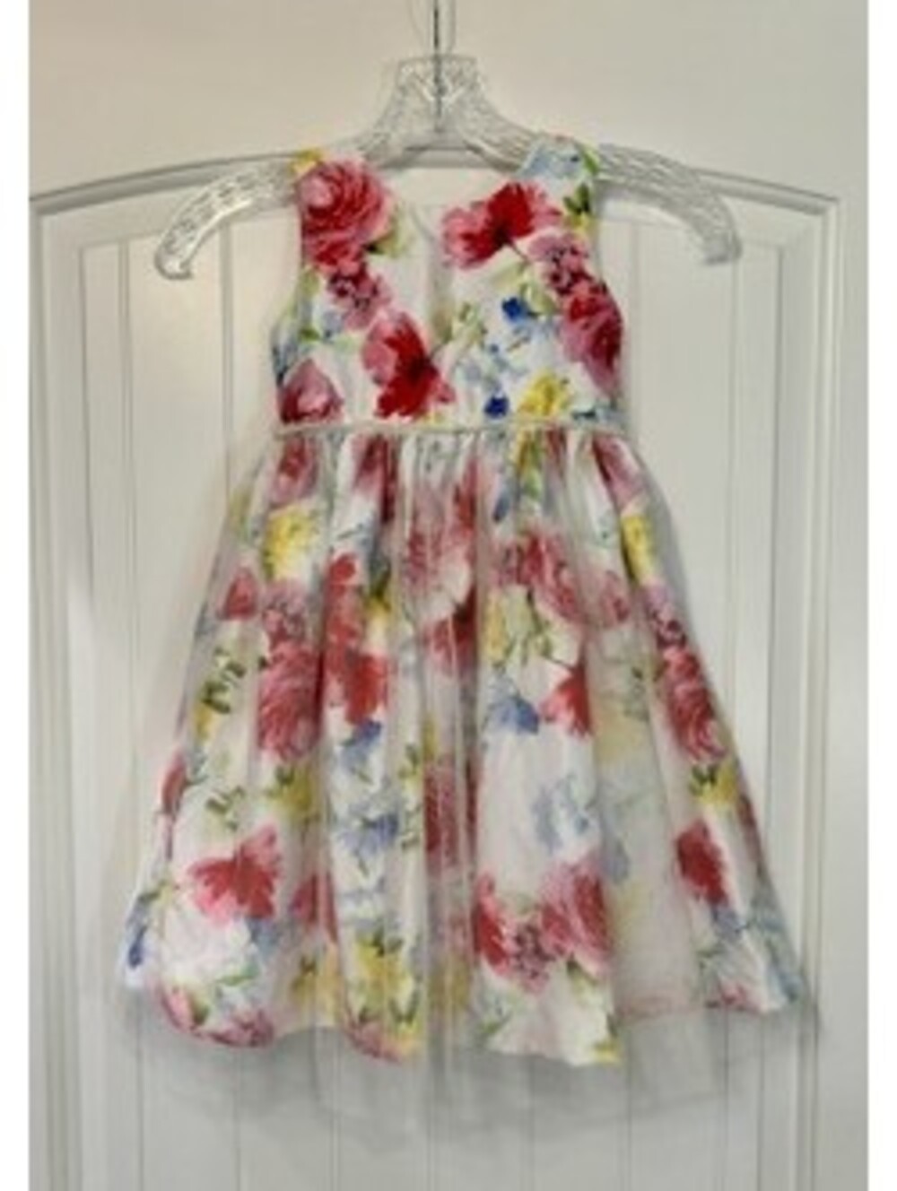 🌸 Jayne Copeland Flounced Pearl‑Accent Dress | Size 4 | Red & Fuchsia Floral